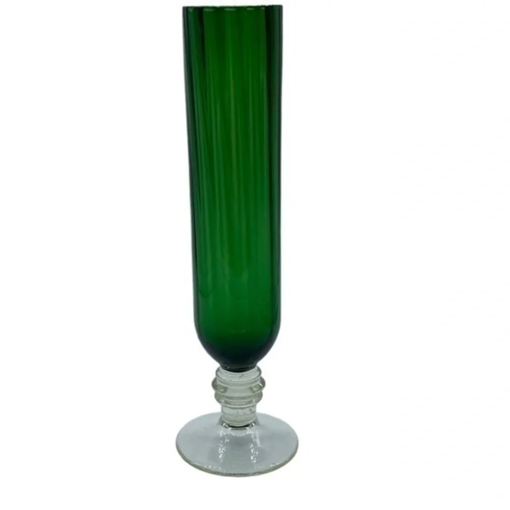 Vintage Green Ridged Vase With Clear Botton